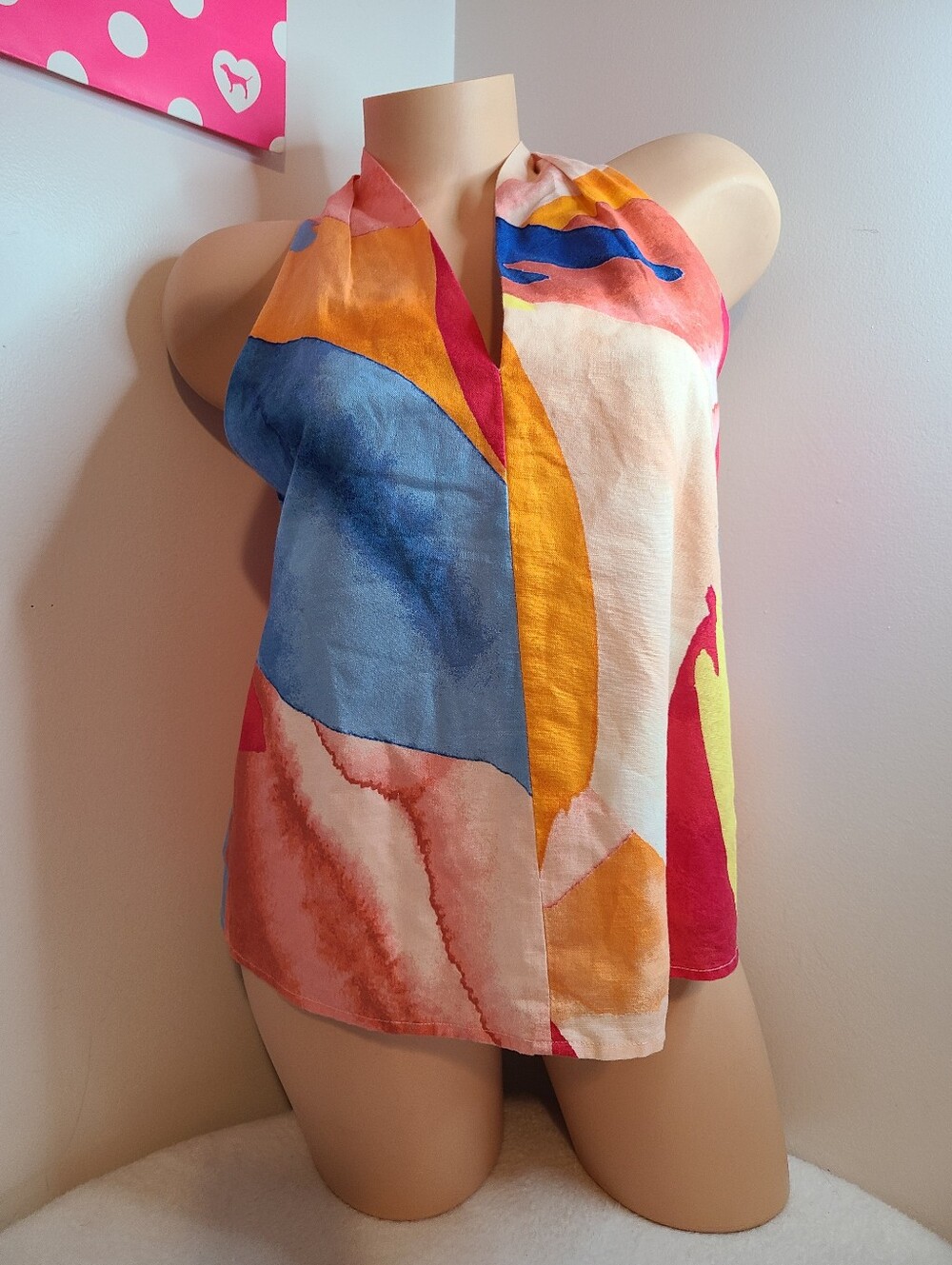 Banana Republic Linen Sleeveless Abstract Watercolor Print Top Size Sm